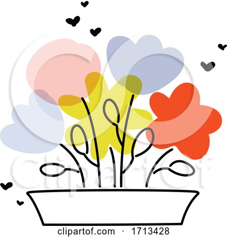 Creative Vector Illustration of Multicolored Flowers in Garden Pot by elena