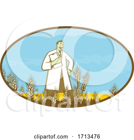 Scientist Standing in Middle of Genetically Modified Wheat Field by patrimonio