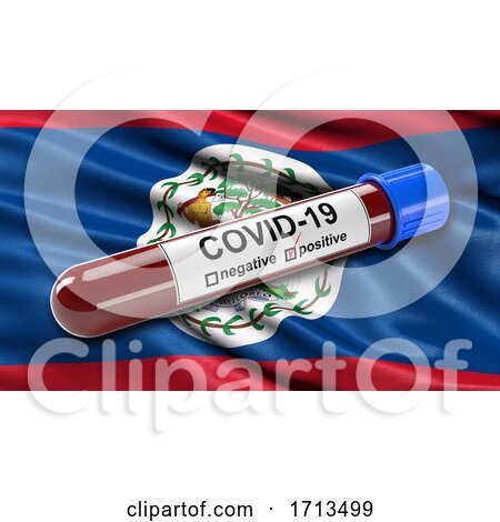 Flag of Belize Waving in the Wind with a Positive Covid 19 Blood Test Tube by stockillustrations