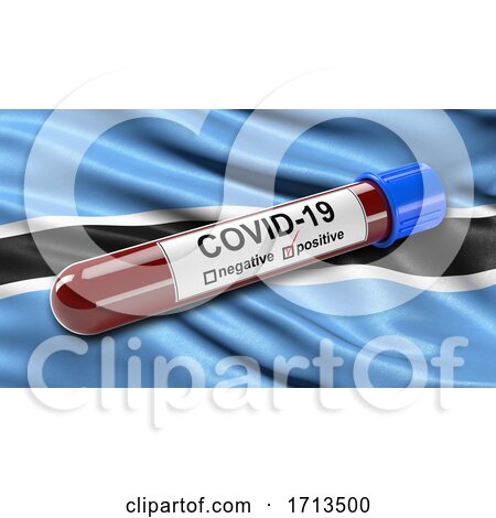 Flag of Botswana Waving in the Wind with a Positive Covid 19 Blood Test Tube by stockillustrations