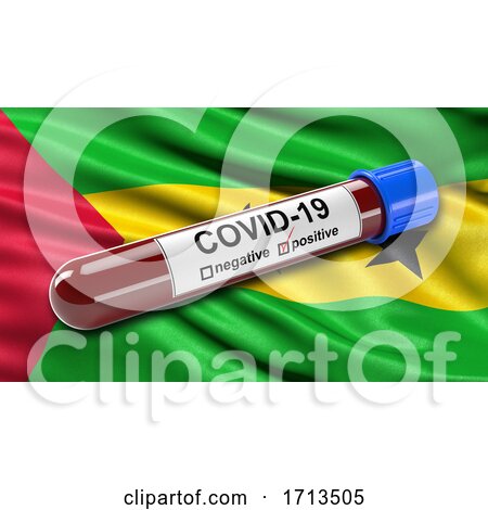 Flag of São Tomé and Príncipe Waving in the Wind with a Positive Covid 19 Blood Test Tube by stockillustrations