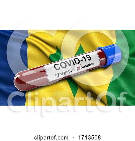 Flag of Saint Vincent and the Grenadines Waving in the Wind with a Positive Covid 19 Blood Test Tube by stockillustrations