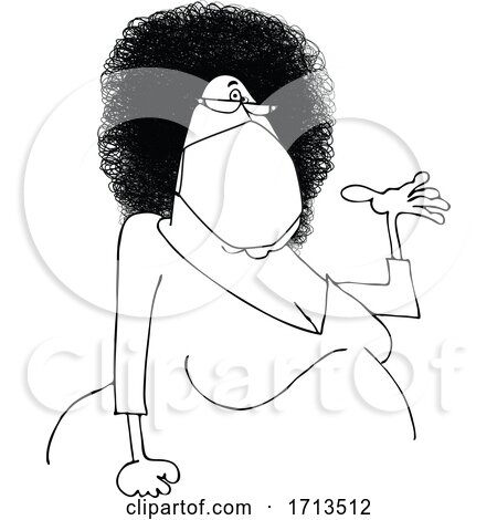 Cartoon Lineart Black Woman Presenting and Wearing a Mask by djart