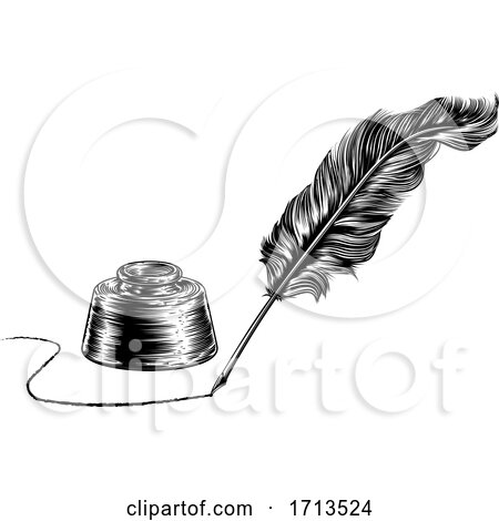 Writing Quill Feather Pen and Inkwell by AtStockIllustration