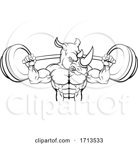 Rhino Mascot Weight Lifting Barbell Body Builder by AtStockIllustration