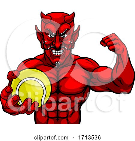 Devil Tennis Sports Mascot Holding Ball by AtStockIllustration