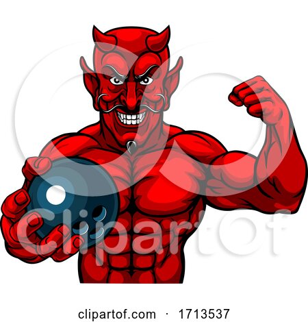 Devil Bowling Sports Mascot Holding Ball by AtStockIllustration