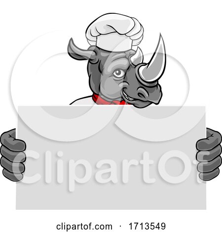 Rhino Chef Cartoon Restaurant Mascot Sign by AtStockIllustration