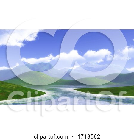 3D Landscape with Grassy Hills and Blue Cloudy Sky by KJ Pargeter