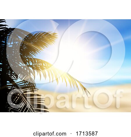 Palm Tree Silhouette on a Defocussed Beach Landscape by KJ Pargeter