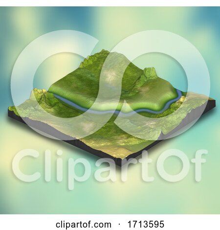 3D Abstract Isometric Landscape Design on Gradient Background by KJ Pargeter