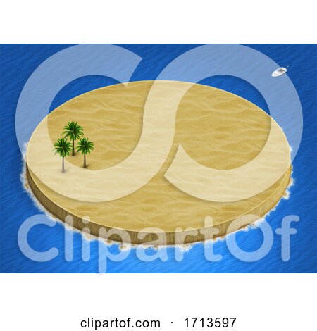 3D Isometric Desert Island Landscape with Palm Trees on Ocean Background by KJ Pargeter