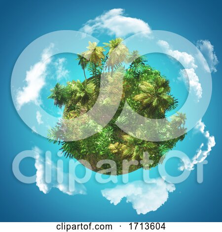 3D Tropical Background with Glove of Palm Trees on Blue Sky with Circling Clouds by KJ Pargeter