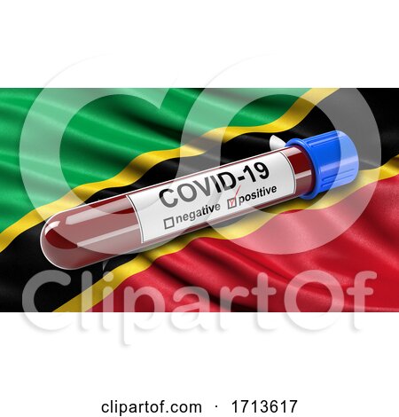Flag of Saint Kitts and Nevis Waving in the Wind with a Positive Covid 19 Blood Test Tube by stockillustrations