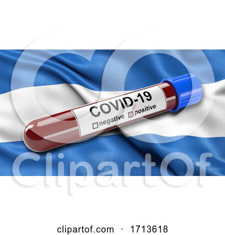 Flag of Nicaragua Waving in the Wind with a Positive Covid 19 Blood Test Tube by stockillustrations