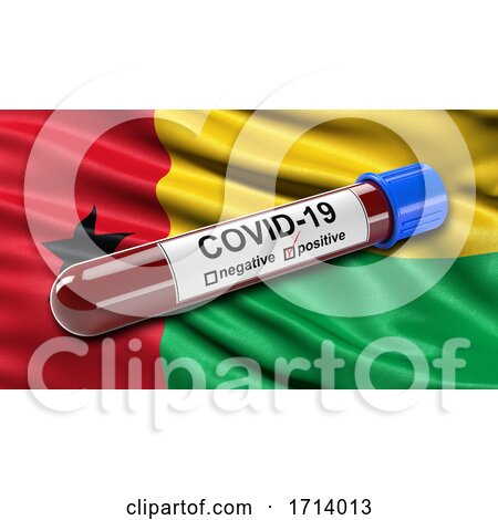 Flag of Guinea Bissau Waving in the Wind with a Positive Covid-19 Blood Test Tube by stockillustrations