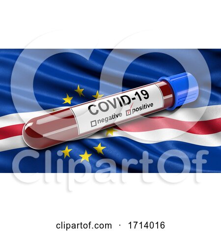 Flag of Cape Verde Waving in the Wind with a Positive Covid 19 Blood Test Tube by stockillustrations