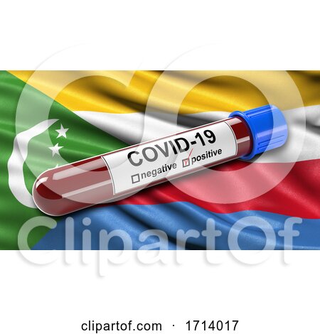 Flag of Comoros Waving in the Wind with a Positive Covid 19 Blood Test Tube by stockillustrations