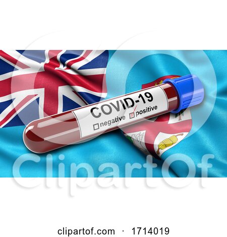 Flag of Fiji Waving in the Wind with a Positive Covid 19 Blood Test Tube by stockillustrations