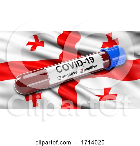 Flag of Georgia Waving in the Wind with a Positive Covid 19 Blood Test Tube by stockillustrations