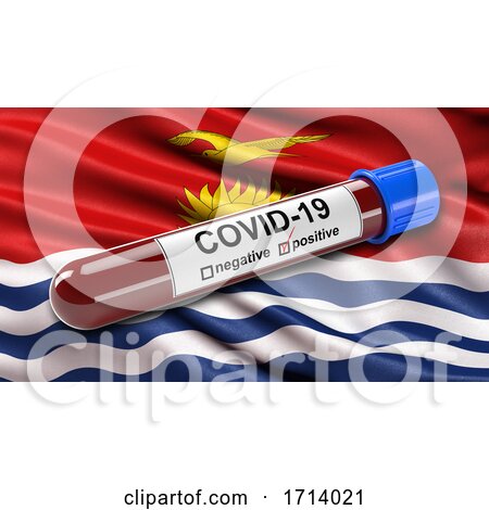 Flag of Kiribati Waving in the Wind with a Positive Covid 19 Blood Test Tube by stockillustrations