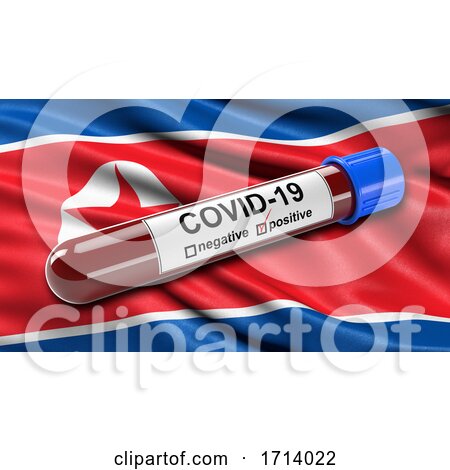 Flag of North Korea Waving in the Wind with a Positive Covid 19 Blood Test Tube by stockillustrations