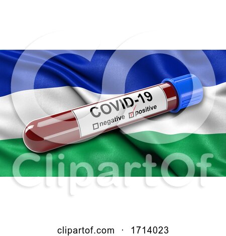 Flag of Lesotho Waving in the Wind with a Positive Covid 19 Blood Test Tube by stockillustrations