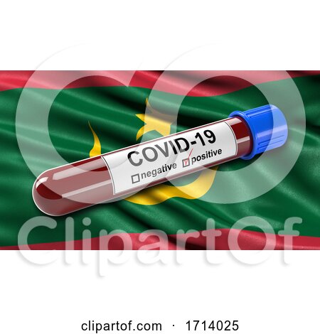 Flag of Mauritania Waving in the Wind with a Positive Covid 19 Blood Test Tube by stockillustrations