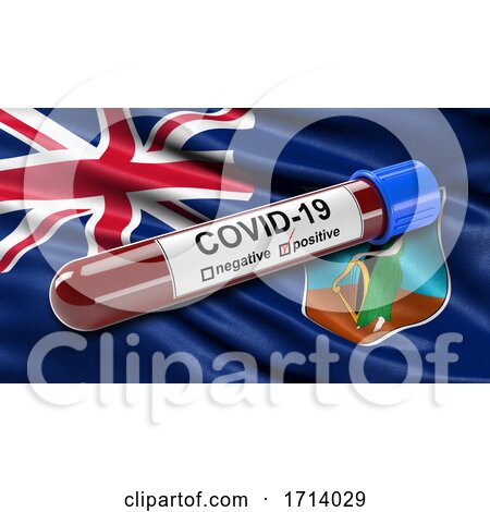 Flag of Montserrat Waving in the Wind with a Positive Covid 19 Blood Test Tube by stockillustrations