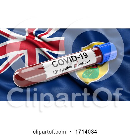 Flag of Turks and Caicos Islands Waving in the Wind with a Positive Covid 19 Blood Test Tube by stockillustrations
