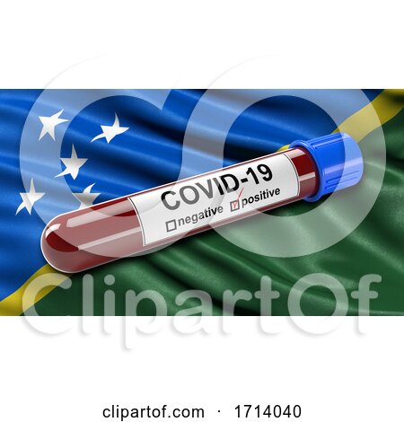 Flag of Solomon Islands Waving in the Wind with a Positive Covid 19 Blood Test Tube by stockillustrations