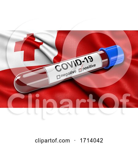 Flag of Tonga Waving in the Wind with a Positive Covid 19 Blood Test Tube by stockillustrations