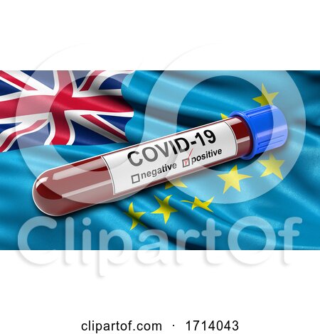 Flag of Tuvalu Waving in the Wind with a Positive Covid 19 Blood Test Tube by stockillustrations
