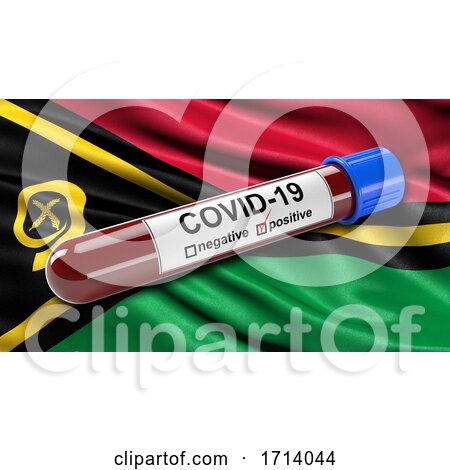 Flag of Vanuatu Waving in the Wind with a Positive Covid 19 Blood Test Tube by stockillustrations