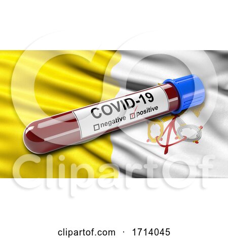 Flag of Vatican City Waving in the Wind with a Positive Covid 19 Blood Test Tube by stockillustrations