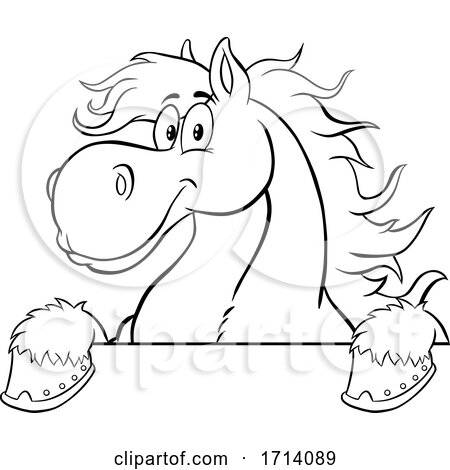 Black and White Happy Draft Horse over a Sign by Hit Toon