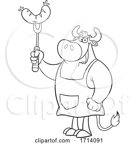 Black and White Bull BBQ Chef with a Sausage by Hit Toon