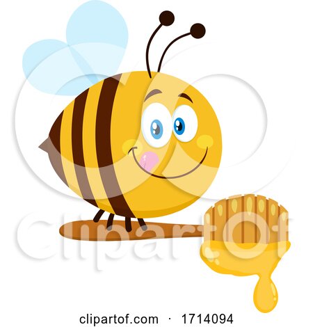 Happy Bee with a Honey Dipper by Hit Toon
