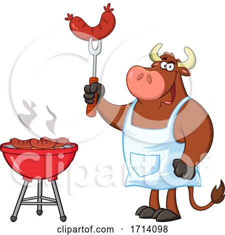 Bull BBQ Chef Grilling Sausages by Hit Toon