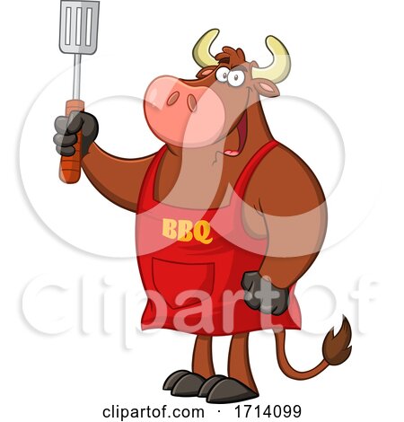 Bull BBQ Chef Holding a Spatula by Hit Toon
