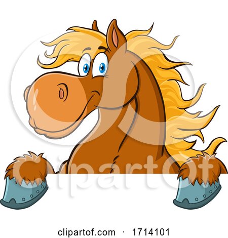 Happy Brown Draft Horse over a Sign by Hit Toon