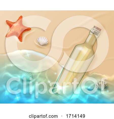 Scroll in Glass Bottle with Cork on Beach by Vector Tradition SM