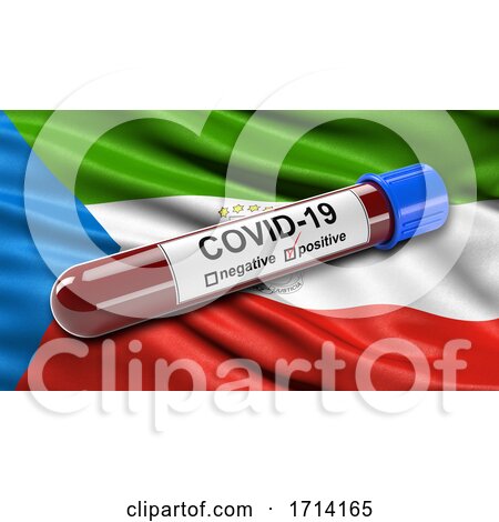 Flag of Equatorial Guinea Waving in the Wind with a Positive Covid 19 Blood Test Tube by stockillustrations