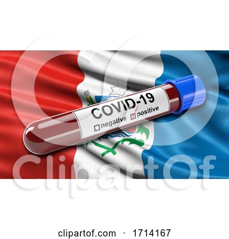 Brazilian State Flag of Alagoas Waving in the Wind with a Positive Covid 19 Blood Test Tube by stockillustrations
