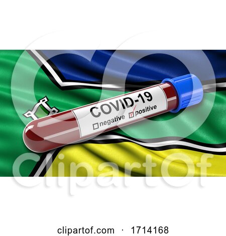 Brazilian State Flag of Amapa Waving in the Wind with a Positive Covid 19 Blood Test Tube by stockillustrations