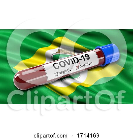 Brazilian State Flag of Ceara Waving in the Wind with a Positive Covid 19 Blood Test Tube by stockillustrations