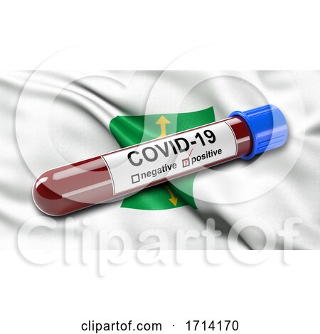 Brazilian State Flag of Distrito Federal Waving in the Wind with a Positive Covid 19 Blood Test Tube by stockillustrations
