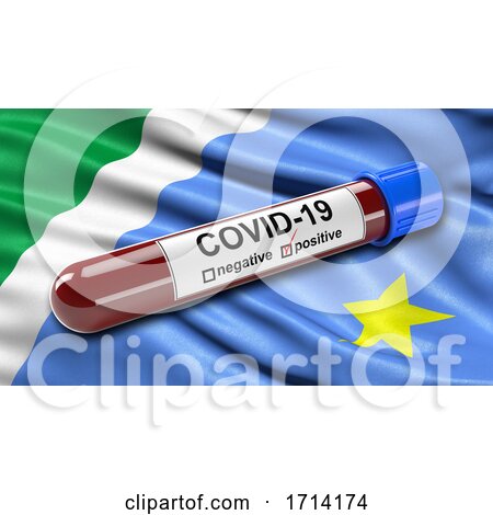 Brazilian State Flag of Mato Grosso Do Sul Waving in the Wind with a Positive Covid 19 Blood Test Tube by stockillustrations