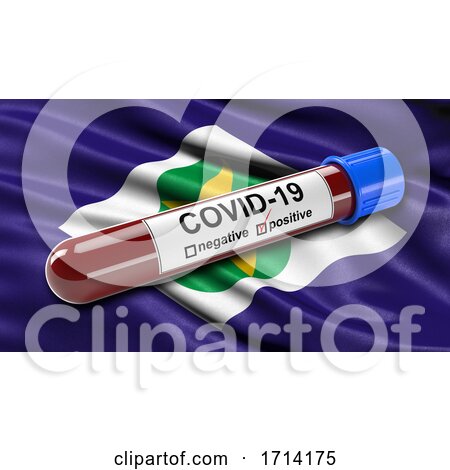 Brazilian State Flag of Mato Grosso Waving in the Wind with a Positive Covid 19 Blood Test Tube by stockillustrations