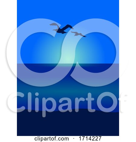 Seagull Silhouettes on Sea Scene View Background by elaineitalia